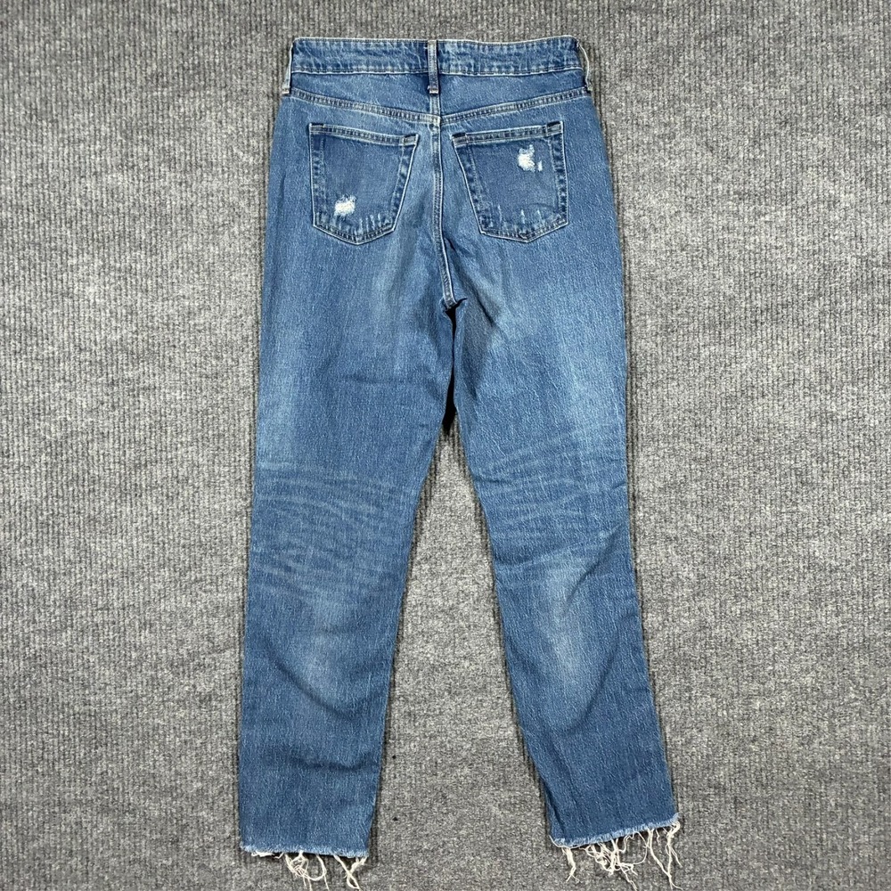 Free Assembly Womens Straight Jeans Size 6 Blue Distressed Denim Stretch Raw Hem - Picture 2 of 9